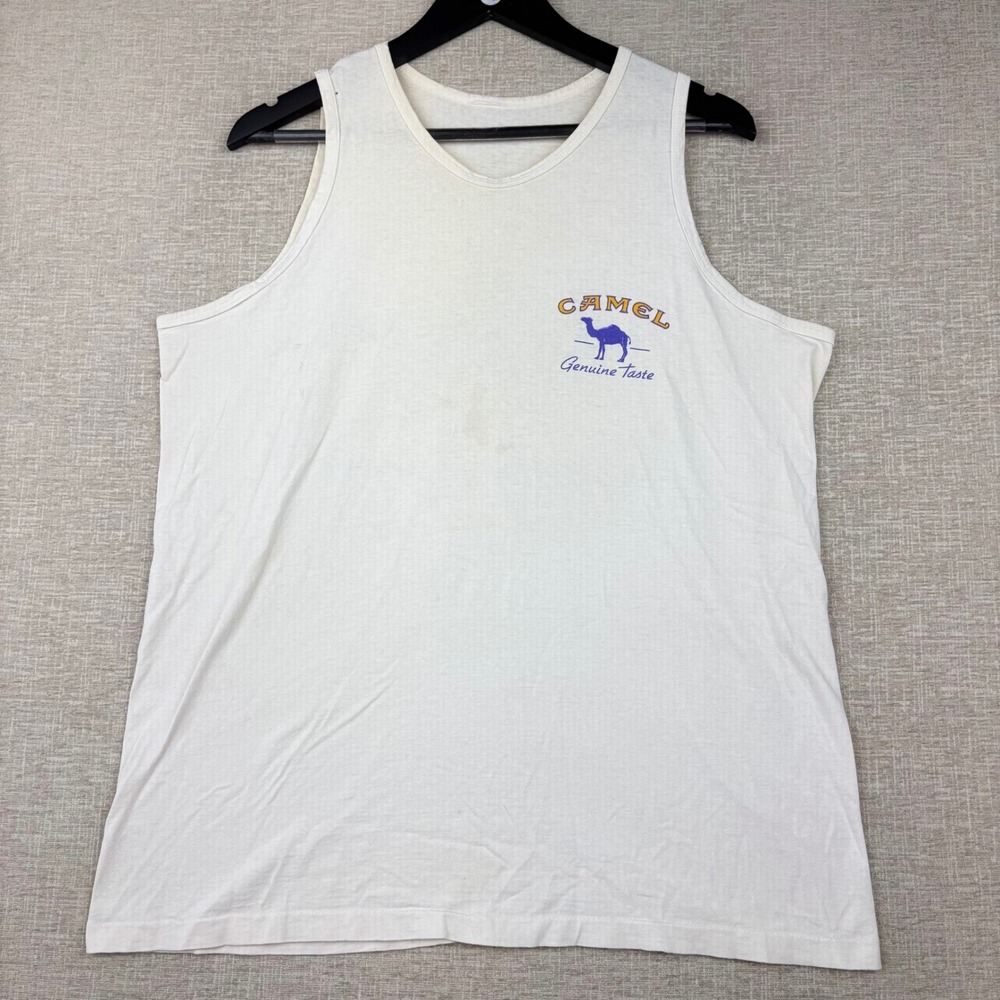 Vintage 90s Camel Genuine Taste Joe Camel Tank Top USA Made White XL